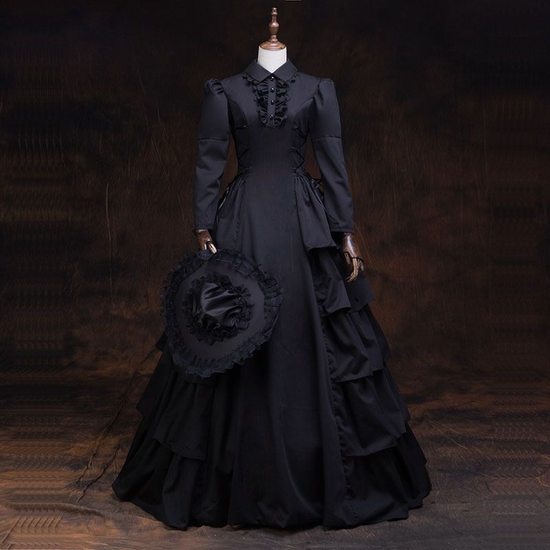 Compre Siglo XVIII Negro Manga Larga Vestidos Victorianos De Estilo Victoriano Cascadas Con Volantes Fiesta En El Club Nocturno Vestidos De Gala Vestidos De Teatro A 111,07 € Del Cosplay_home | DHgate.Com