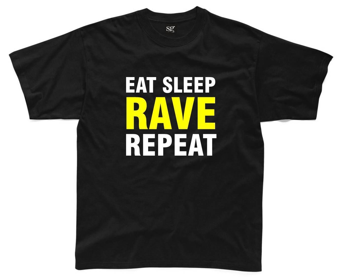 EAT SLEEP RAVE REPEAT Mens T-Shirt S-3XL Neon Printed Dance Party Top