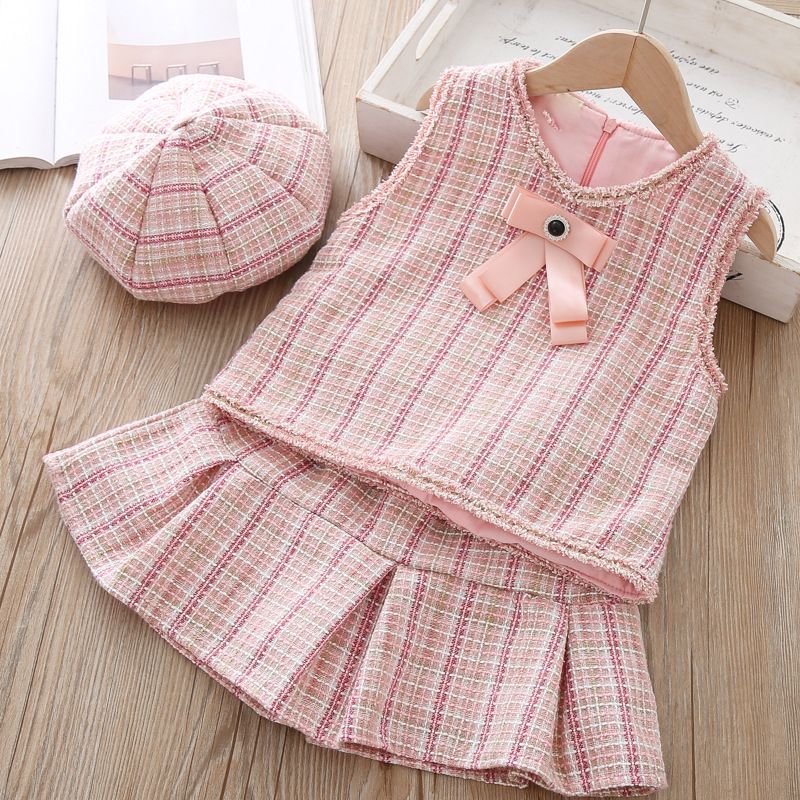 Toddler Girls Vest Pleated Dress Casual 2PCS Set Clothes Children Skirt Suit