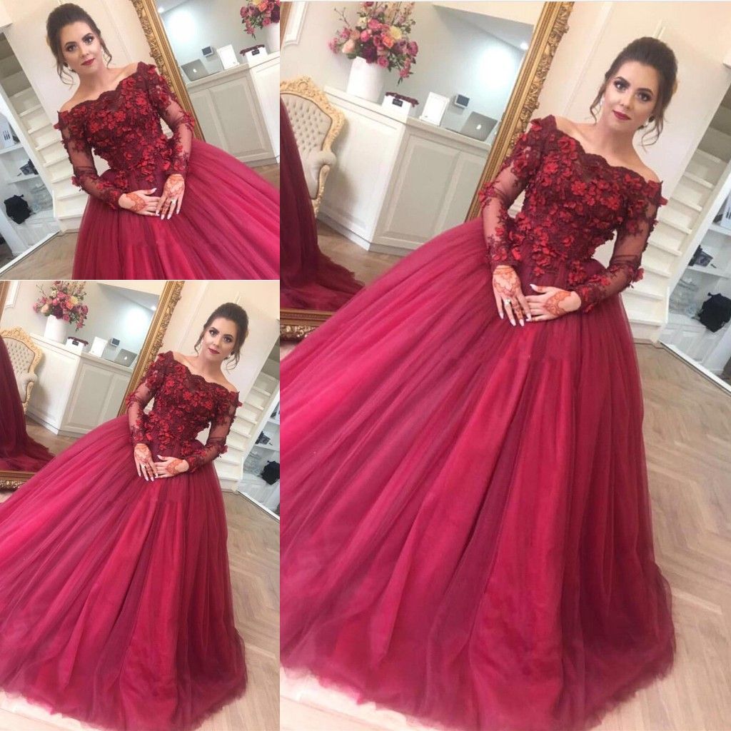 long sleeve off the shoulder ball gown