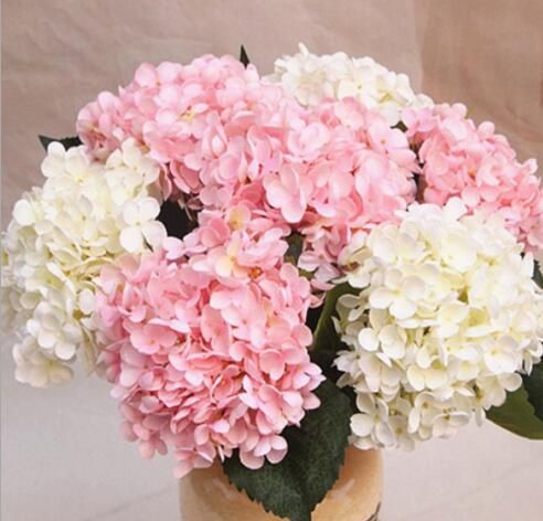 Artículos de fiesta Hortensia artificial Cabeza de flor 47cm Seda falsa  Solo hortensias de tacto real 8 colores para centros de mesa de boda Flores  para el hogar