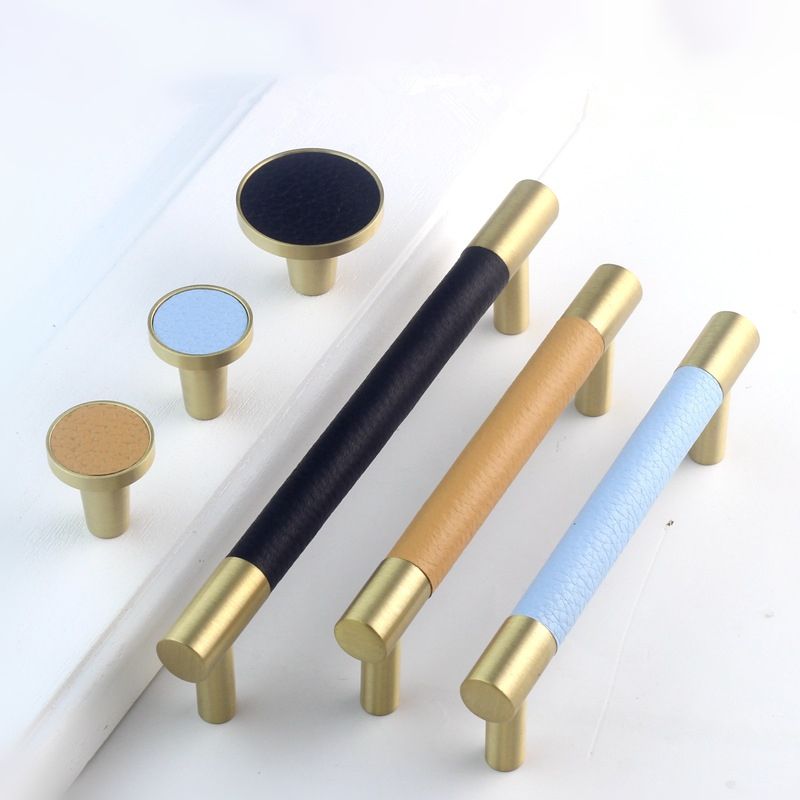 2020 Modern Brass Leather Gold Tbar Cabinet Kitchen Knobs And