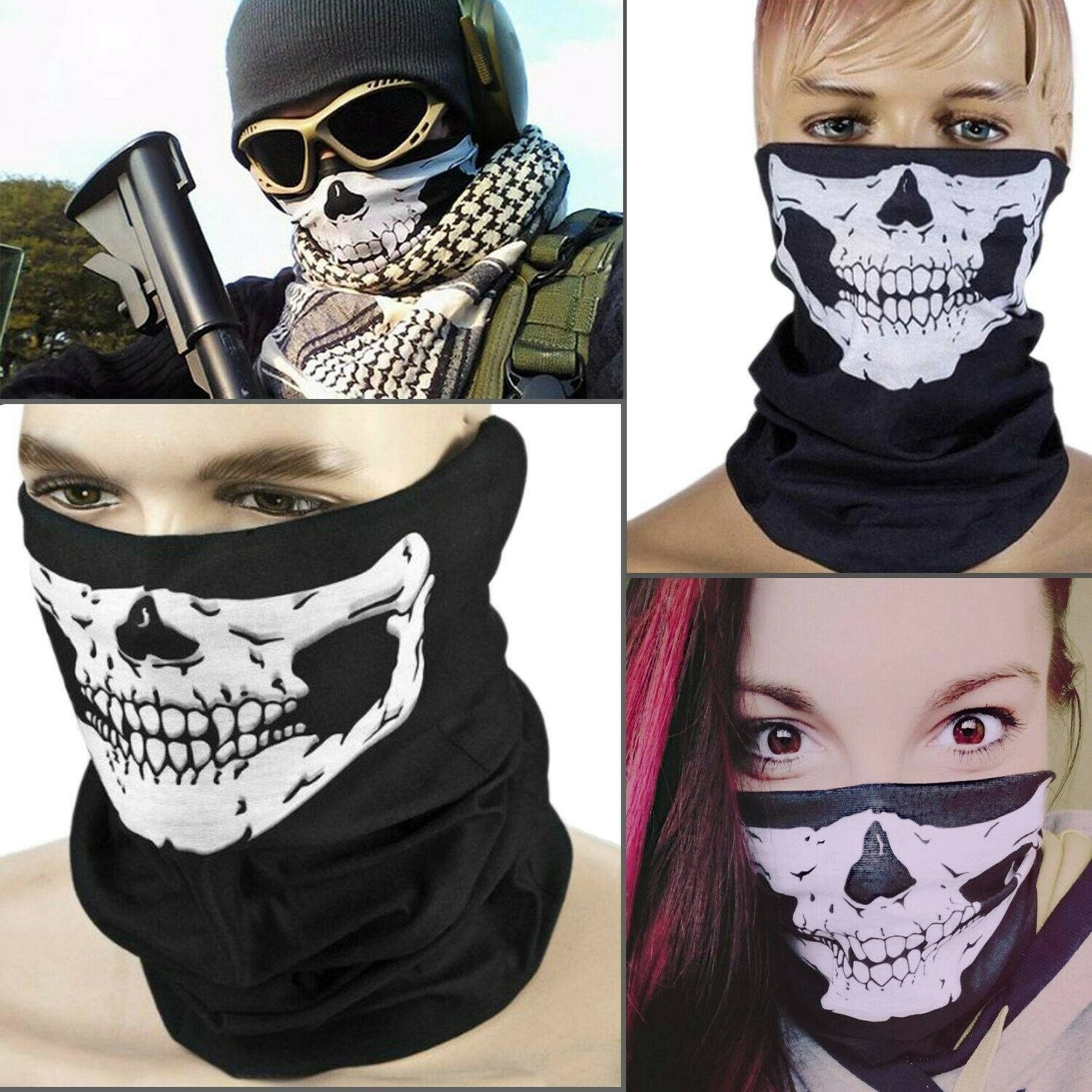 8 Skeleton Ghost Skull Face Mask Biker Balaclava Costume Game Bandana Hair Band