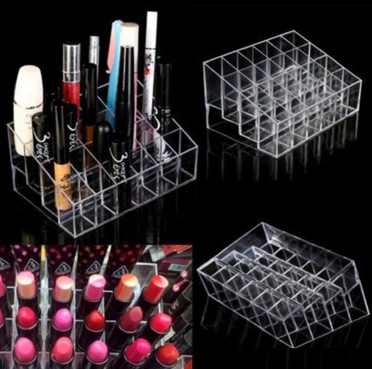 Clear Acrylic 24 Lipstick Holder Display Stand Cosmetic Organizer