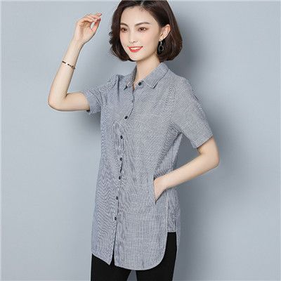 2020 Long Sleeve Blouse Striped Womens Tops And Blouses Plus Size 4xl 5xl Turn Down Collar Split Shirt Turnic Blusas Feminina Cotton From Vineger
