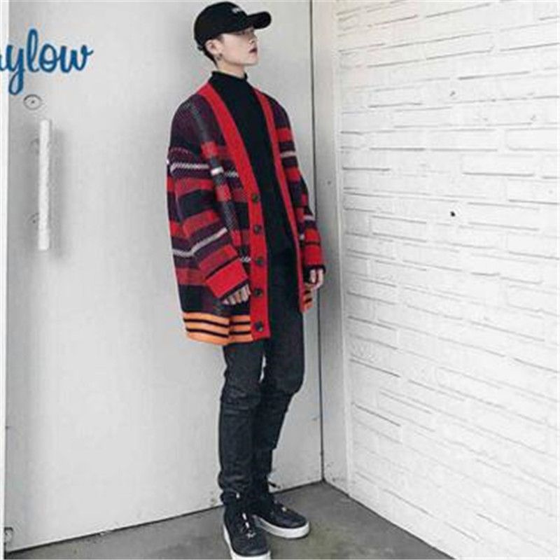 red cardigan outfit men