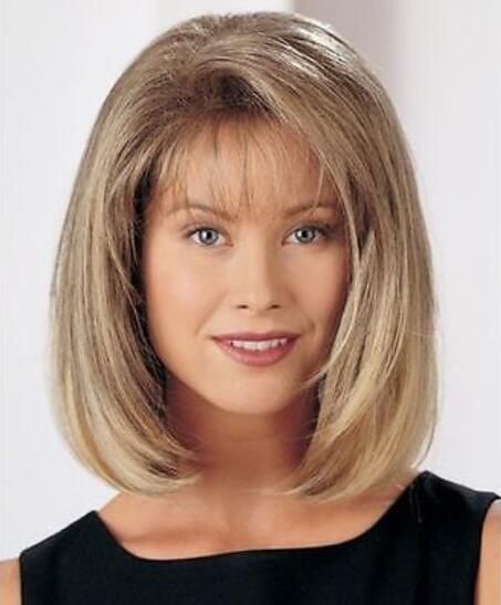 Wig Bob Style Capless Trendy Side Bang Straight Light Blonde Mixed