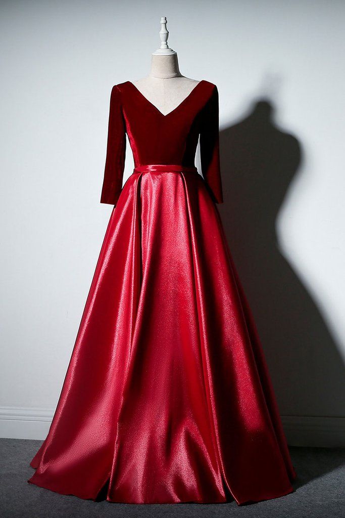 Compra Burgundy Velvet Escote En V Vestidos De Fiesta Largos Con Manga  Larga Vestidos De Cintura Imperio Vestidos De Noche Fajas Formales Vestidos  Fiesta Para Mujeres Ocasión Especial Barato | Entrega Rápida