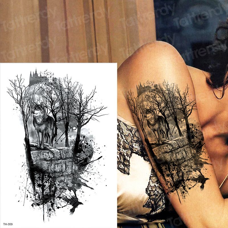 Grosshandel Wasserdicht Temporare Tatowierungen Manner Tattoo Waldwolf Tattoo Schwarz Grosse Tatowierung Fur Jungen Manner Arm Brust Korperkunst 2019 Neue Grosse Von Carloas 23 56 Auf De Dhgate Com Dhgate