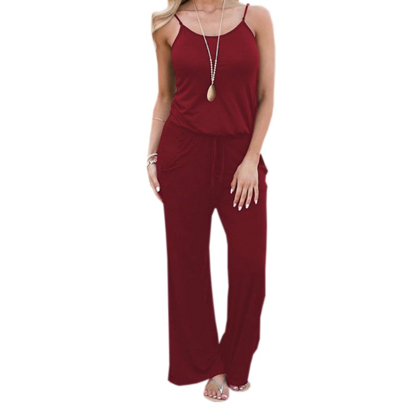 2019 Newest Women Casual Loose Camisole Sleeveless Solid Spring Jumpsuits Red 