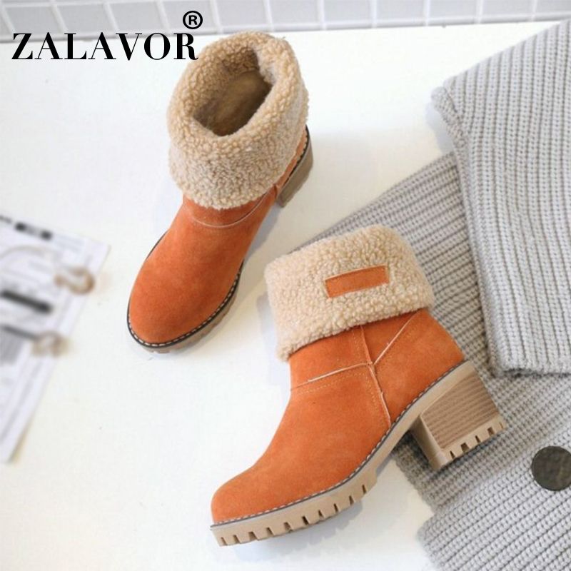 women large size snow boot warm chunky heel boots