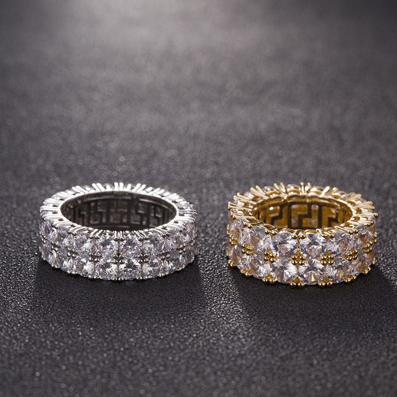 Compra Anillo De Oro Los Anillos De Amor 7 12 Micro Pavimentado 2 Fila Tenis  Anillos Circón Hip Hop Plateado Dedo Hombres Mujeres Barato | Entrega  Rápida Y Calidad | Es.Dhgate