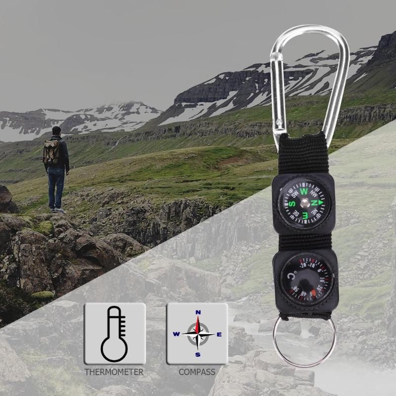 3 in 1 Compass Travel Hiking Camping Survival Thermometer Keychain Carabiner UK