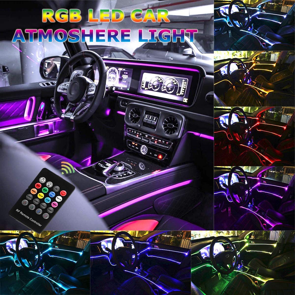 4-in-1 LED In Car Interior Atmosphere Neon RGB Music Strip Lights Remote Lamp