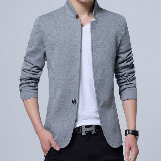 Compre Slim Fit Estilo De China De Los Hombres De La Chaqueta De La Chaqueta  Negro Sólido Azul Gris Rojo Trajes De Hombre Chaquetas De Cuello De Pie Más  El Tamaño M