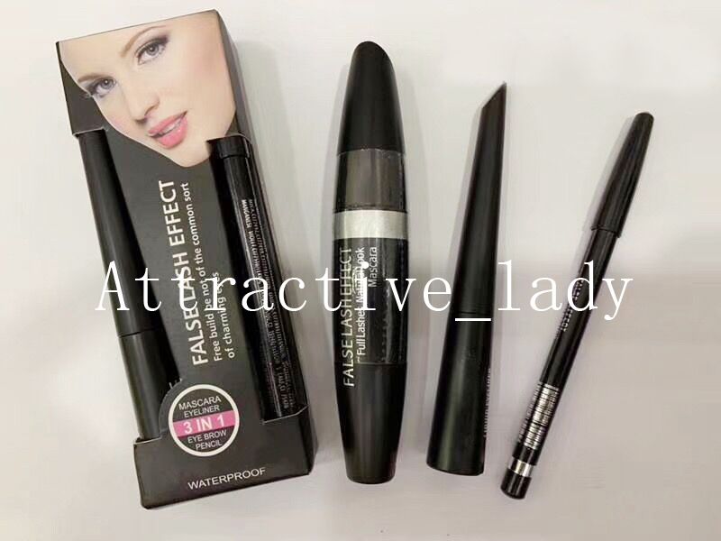 In Stock Makeup Mascara Eyeliner Eyebrow Pencil 3 In 1 Kit Magic Thick