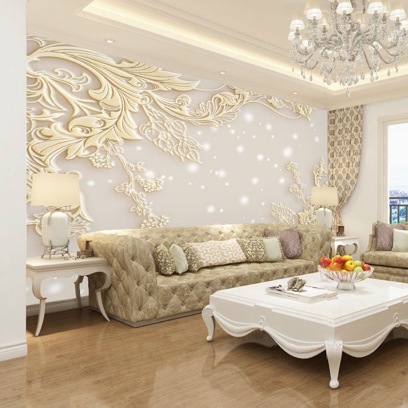 European-style TV background wall painting Warm living room bedroom 3D  wallpaper relief film/television wall