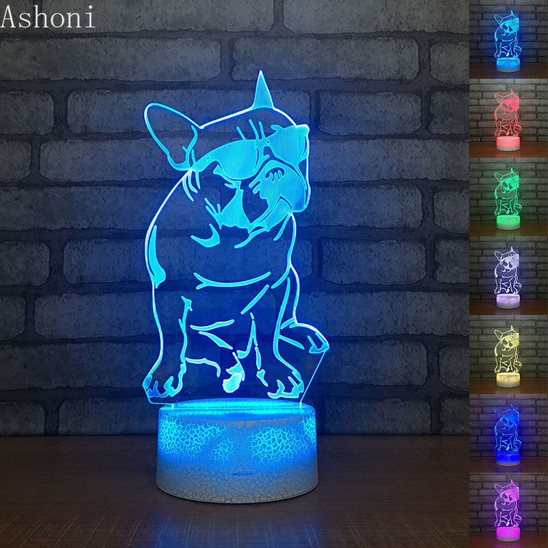 2020 Cute Dog With Glass Shape 3D Table Lamp Touch Control Changing ...