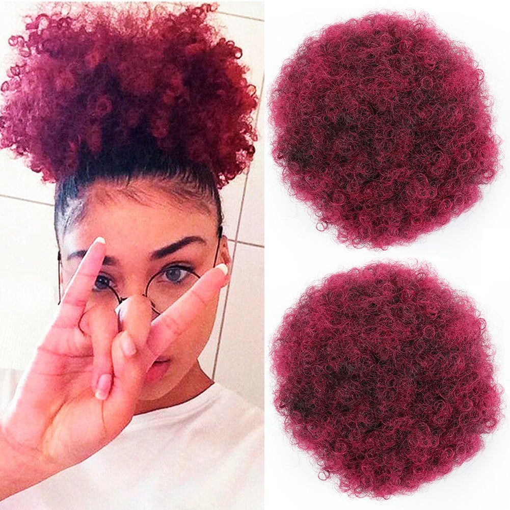 Burgundy Afro Puff Short Kinky Curly Weave Puff Drawstring