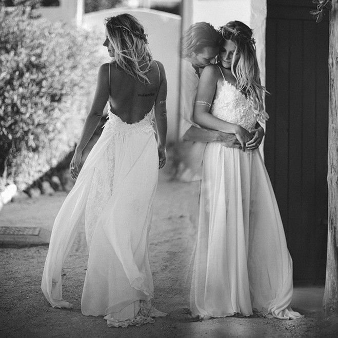 Discount 2019 Modest Backless Wedding Dresses For Summer Spaghetti