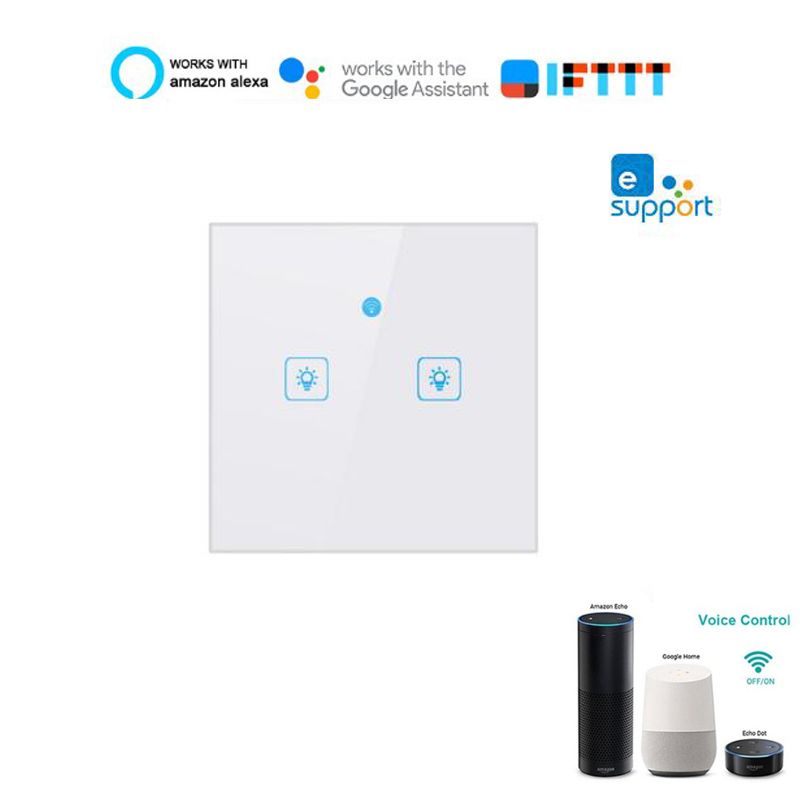 Wifi Smart Wall Light Switch Touch Panel Eu Standard 2 Gang Smart Home Works With Alexa Google Home Mini Iftewelink Wireless Home Automation House