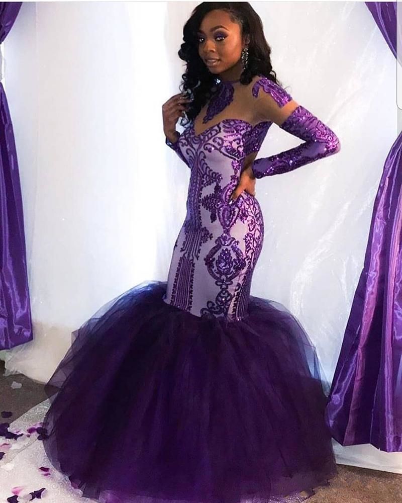 Purple Sequins Mermaid Prom Dresses See 