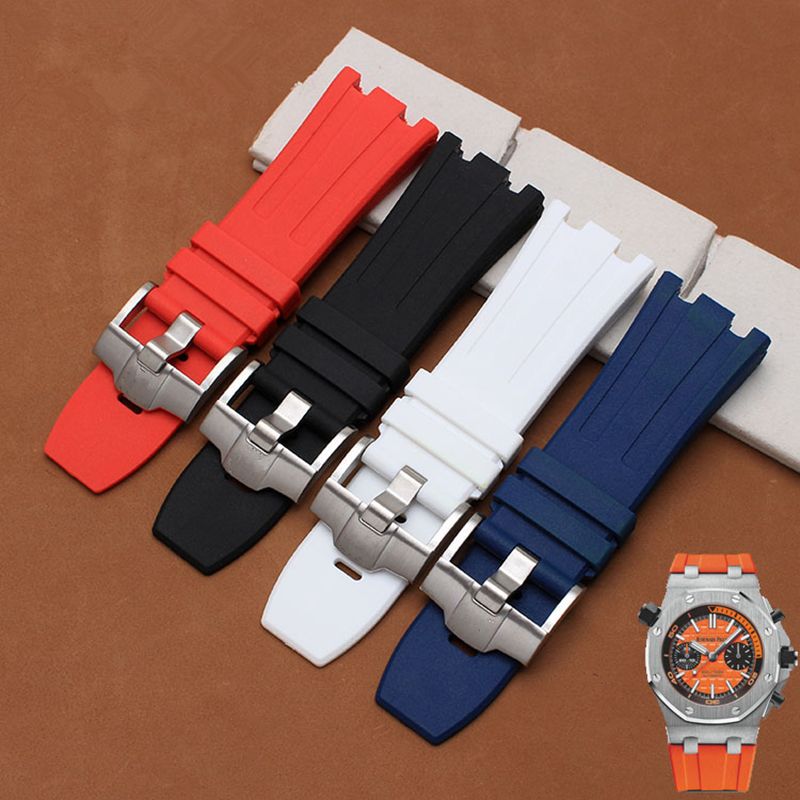 Black Blue Silicone Rubber Bracelet Wristband Sport Watch Band 28mm ...