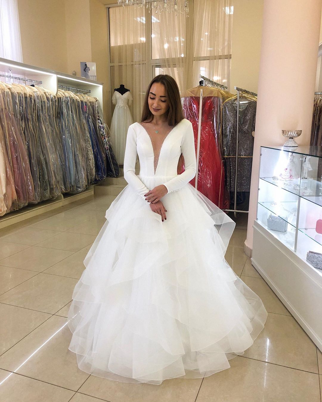 cascading ruffle wedding dress