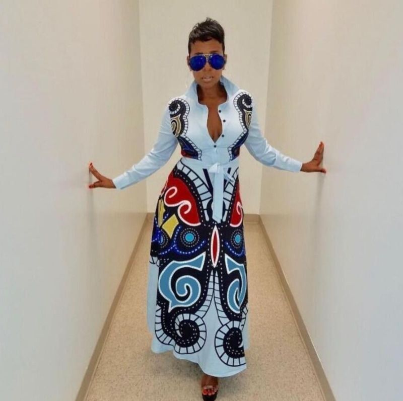 long sleeve fit and flare maxi dress