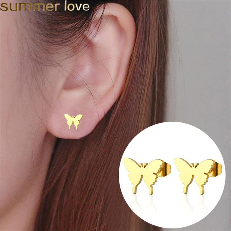 Gold Coated Butterfly Shaped Fashion Jewelry Hypoallergenic Girl/’s Dangle Earrings