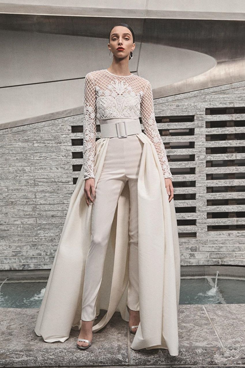 wedding jumpsuit with detachable skirt