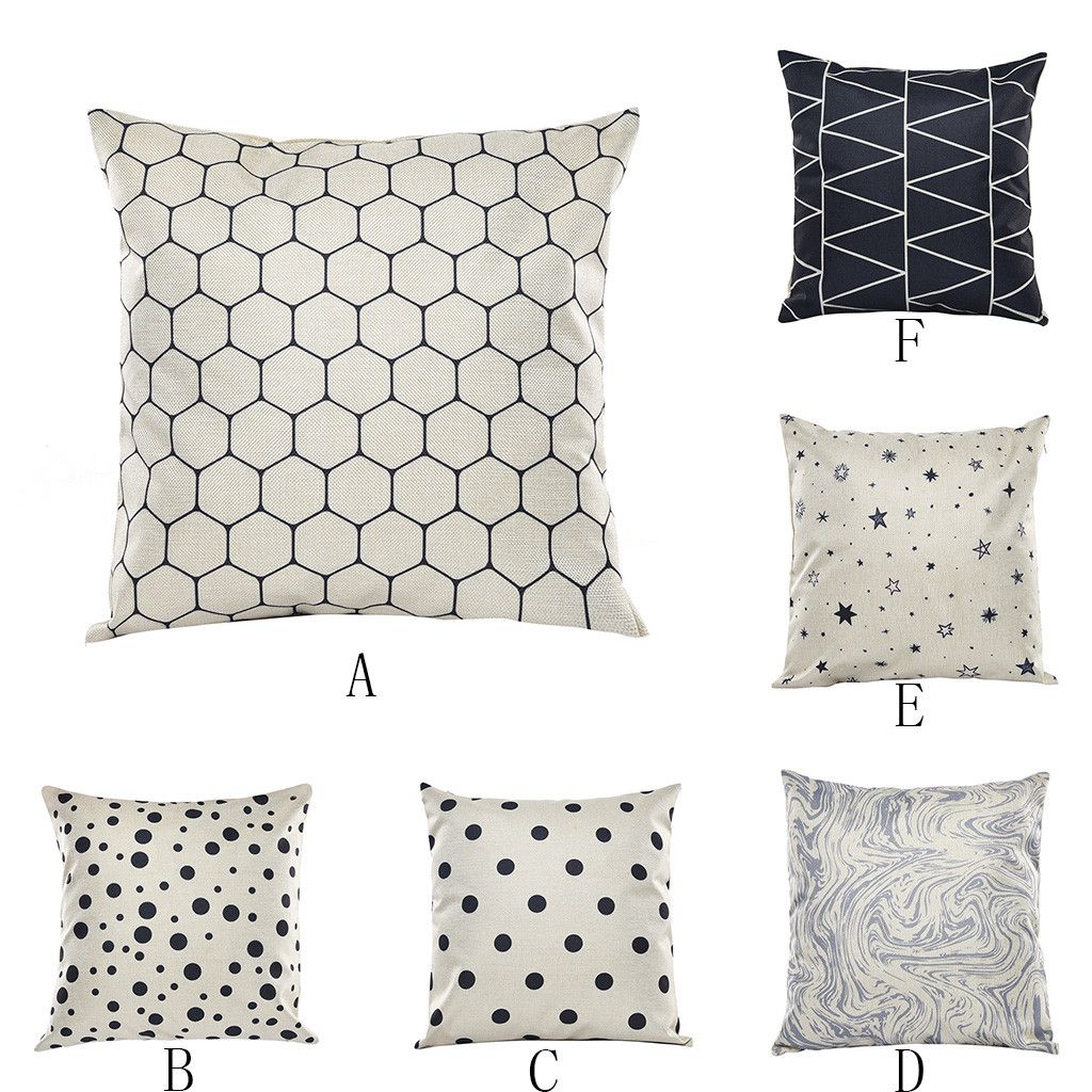 Geometric Cushion Cover Black White Linen Throw Pillow Case