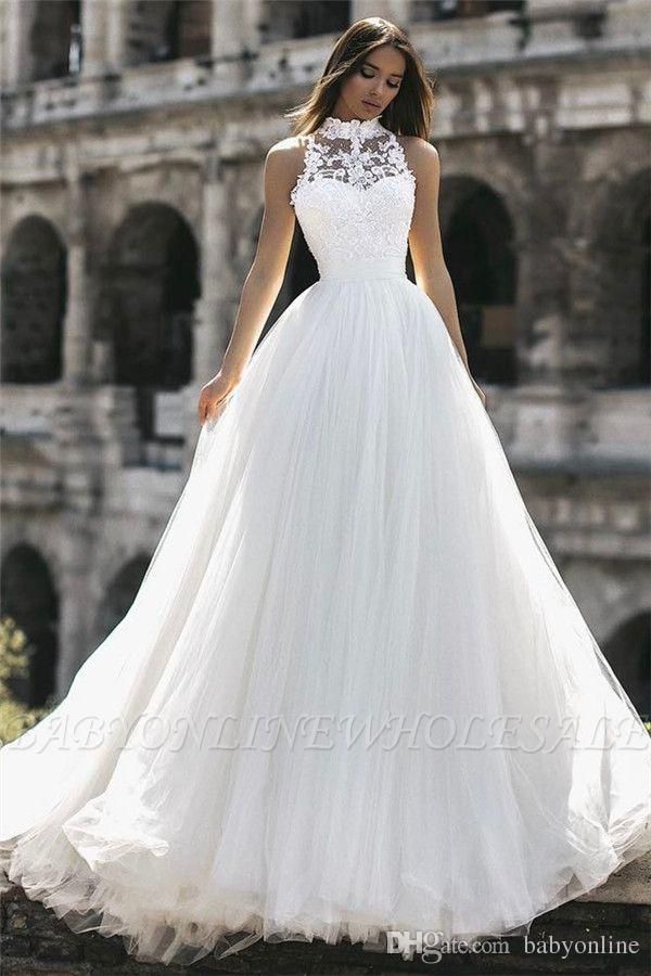 halter neck a line wedding dress