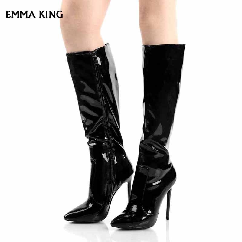 Black Sexy Patent Leather Knee High 