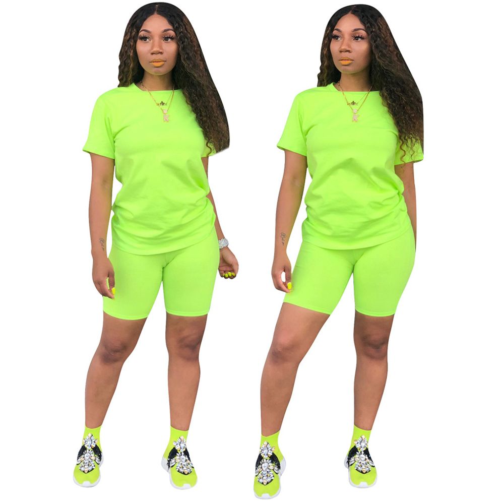 Women Lightweight Tracksuit Solid Two Piece Shorts Sets Sports Outfit Shirt  Shorts Jogger Sportswear Set Activewear