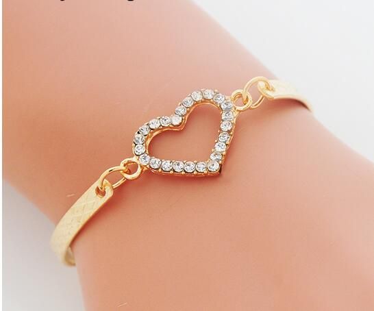 Pulseras En Forma De Corazón De Cristal Pulseras De Oro Para Pulseras En Forma De Corazón De Cristal Pulseras De Oro Para