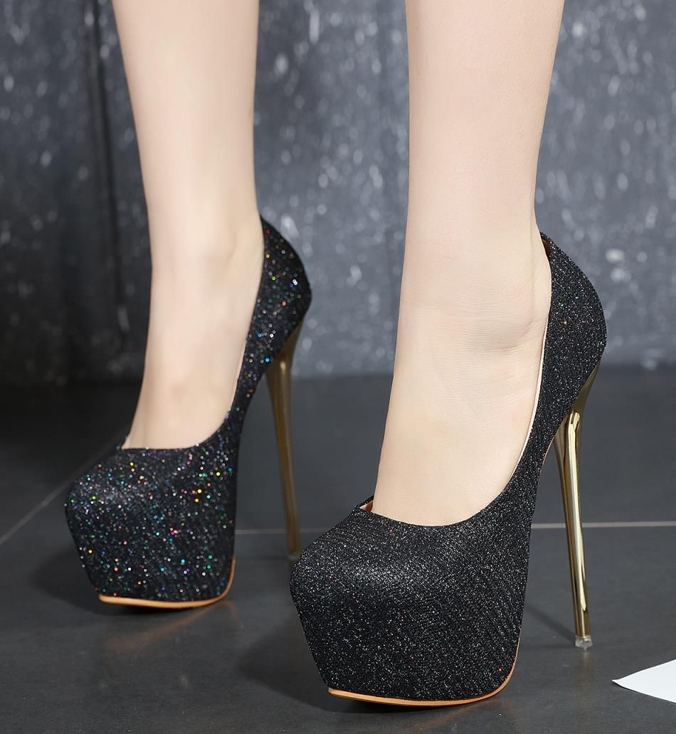black gold platform heels