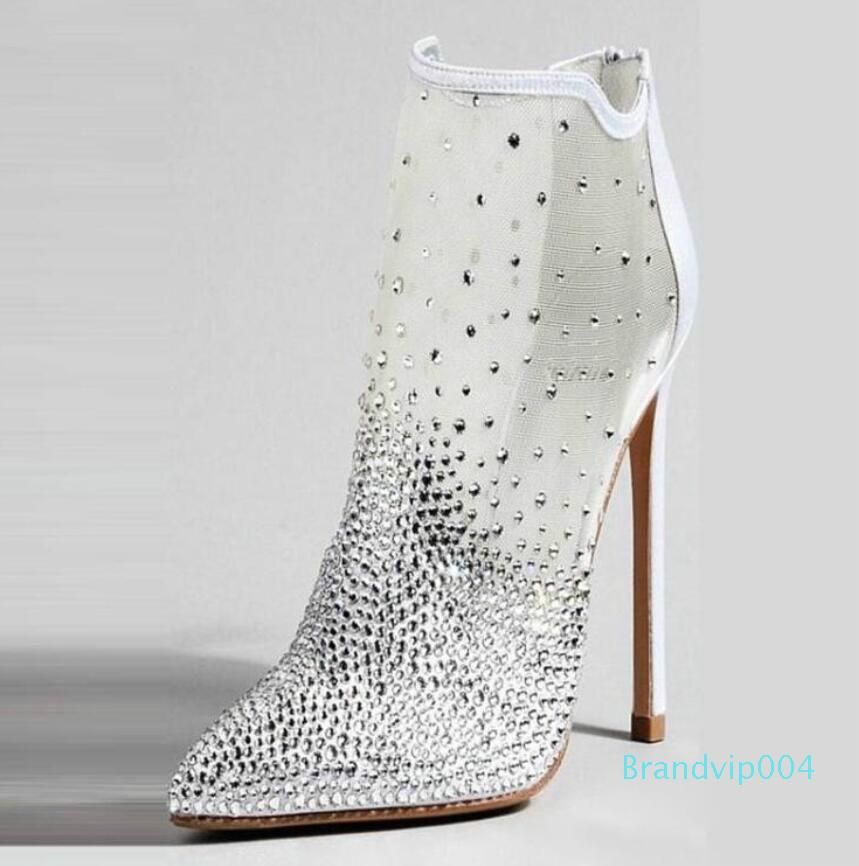Womens Bling Sequins Casual Pointy Toe Ankle Boots Casual Block Heel Shoes