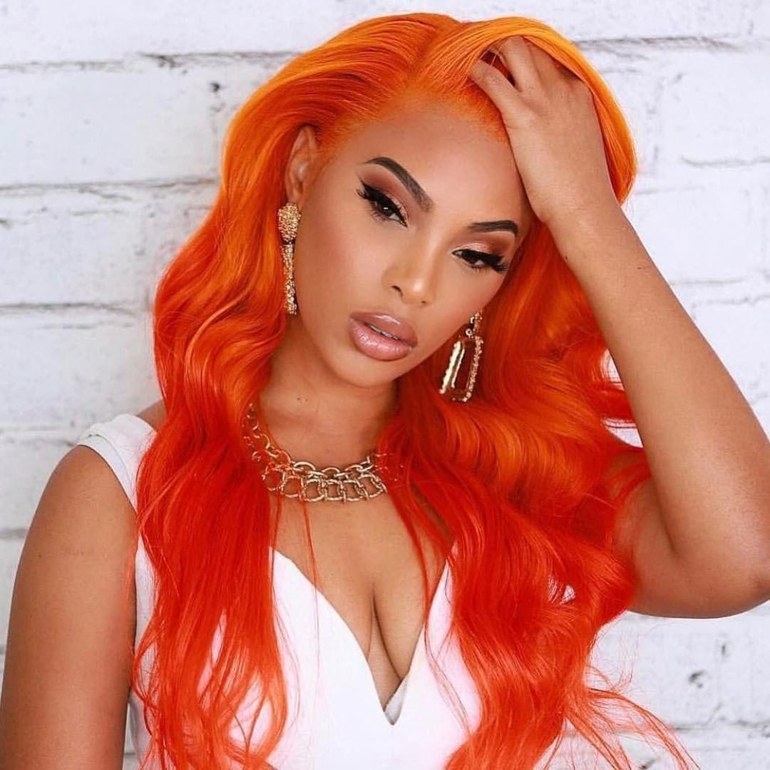 Orange Color 13x4 Lace Front Human Hair Wigs With Pre Plucked