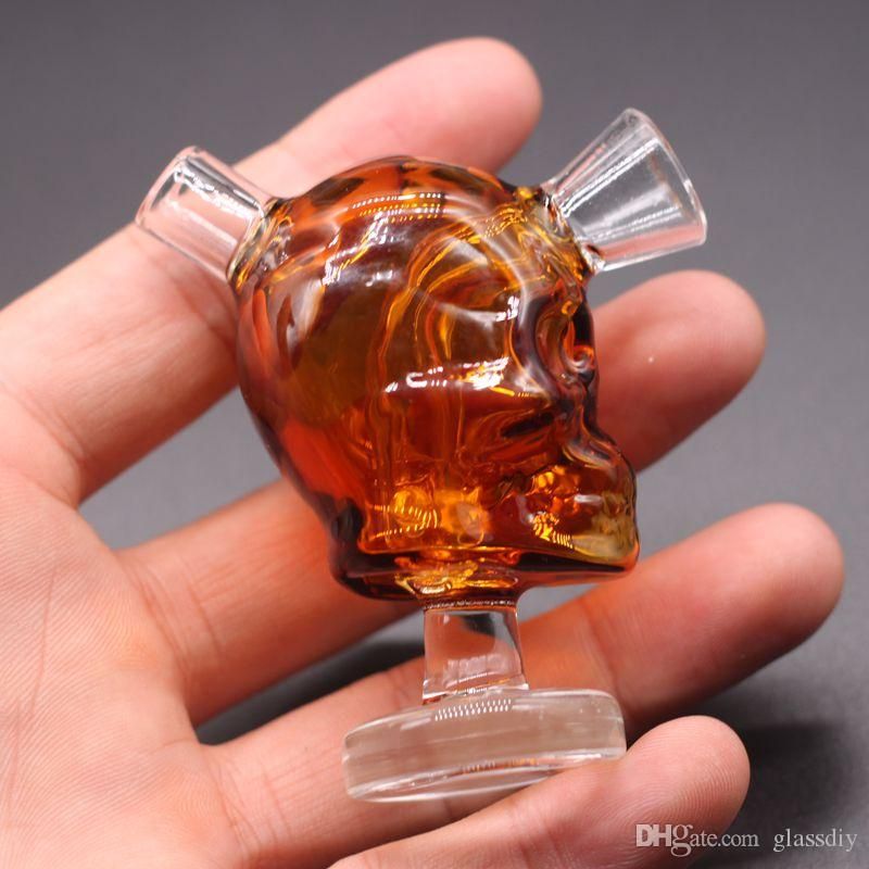 Newest Skull Mini Glass Smoking PIpe Handmade Small Bong Clear Tobacco Hookah 