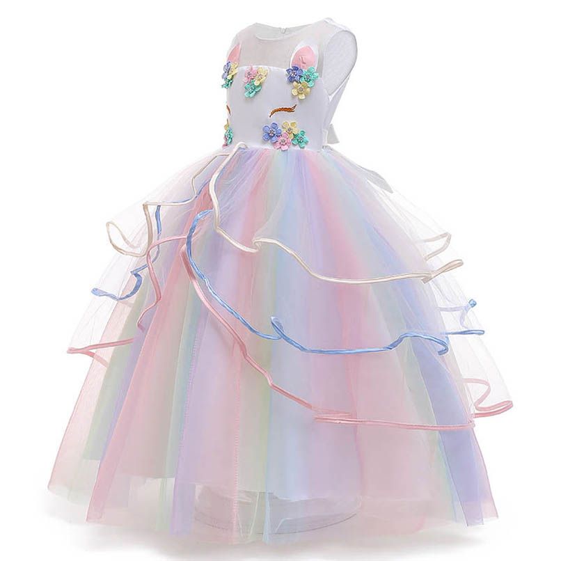 2020 Ins Unicorn Girls Dresses Lace Tutu Kids Dresses Long Girls