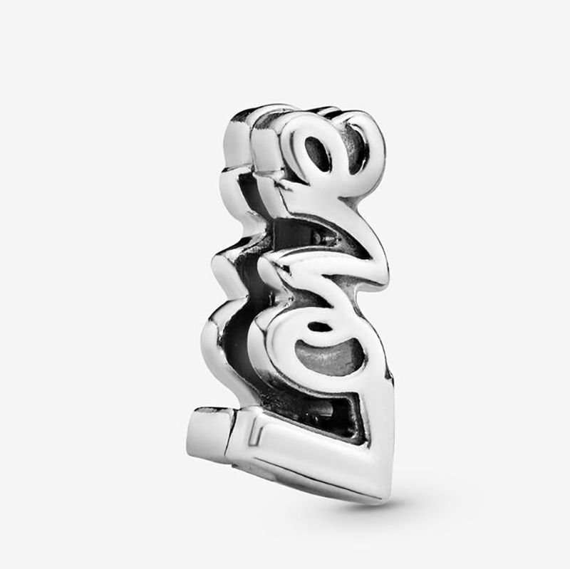 Fit Pandora Bracelet Charm Love Script Clip Auténtico plata de ley 925 Colgante Charms Beads