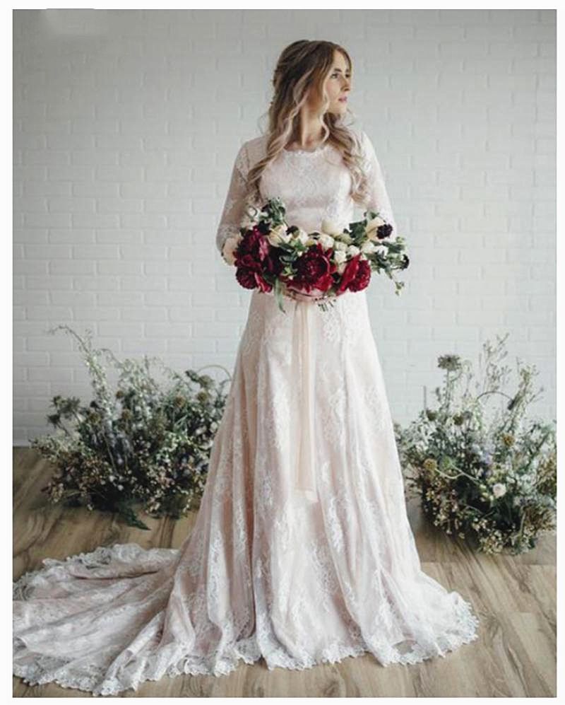 Boho Lace Wedding Dresses Modest Design 
