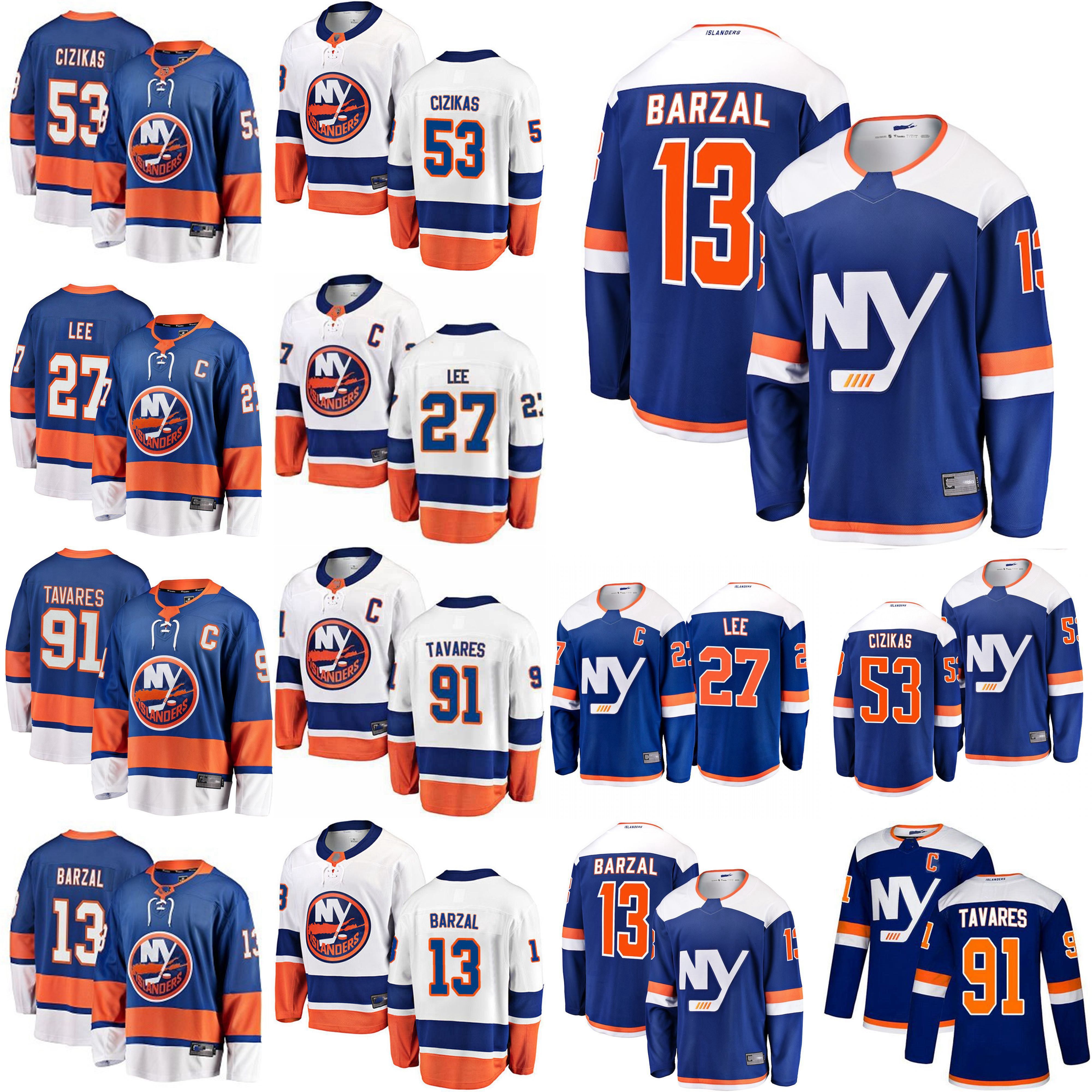 2020 New York Islanders Jerseys 13 Mathew Barzal Jersey 27 Anders Lee 53 Casey Cizikas ...