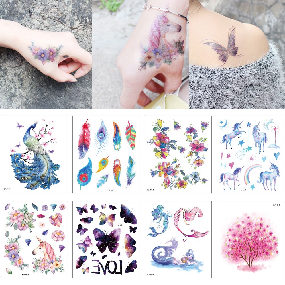 12x10.5 cm FG Glitter Tatuaje temporal Flash Body Neck Arm Art Sticker Flor  de mariposa