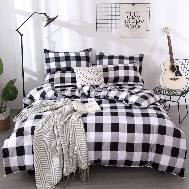 Grid Bedding Set Black White Bed Linen Fashion Plaid Duvet Cover