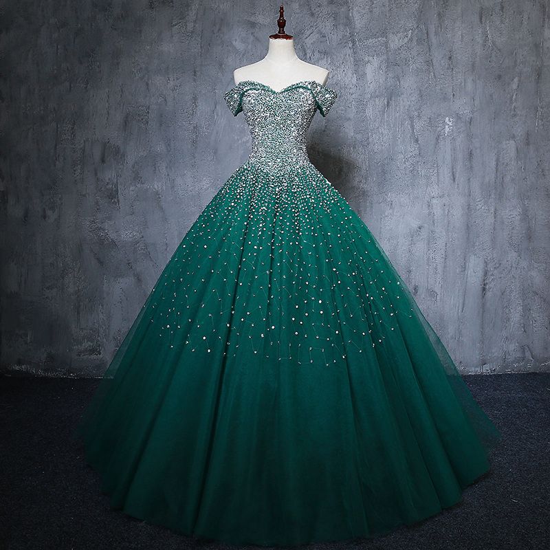2019 Sweetheart Beading Sequins Green Ball Gown Quinceanera Dresses ...