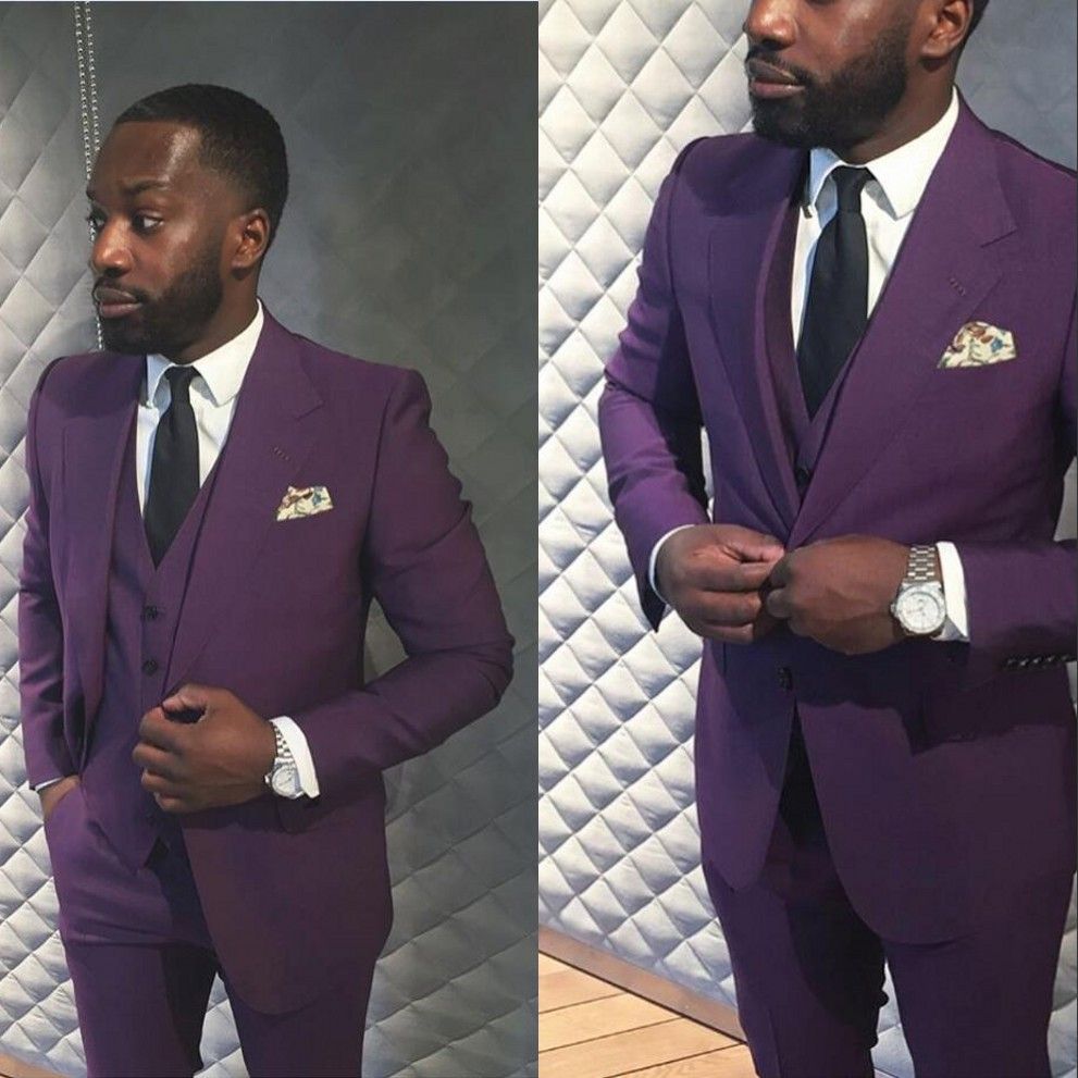 Purple Wedding Tuxedos For Groom 2019 Custom Made Set Groomsmen Best ...