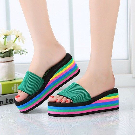 rainbow platform flip flops