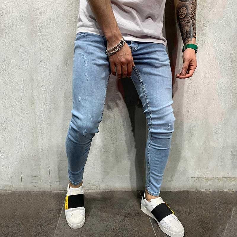 Compra Pantalones Pantalones Delgados Del Ajuste De Luz Blue Jeans Para  Hombre De La Calle De La Ropa Del Otoño Del Motorista Jean Lápiz Barato |  Entrega Rápida Y Calidad | Es.Dhgate